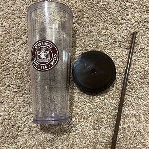 Starbucks Clear Tumbler with Brown Lid and Straw